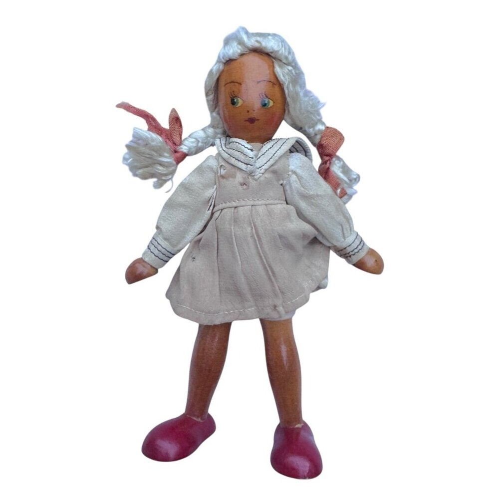 Vintage Polish Wooden Peg‎ Dolls Joli Folk Art Lot of 3 Euro Cottage Core 7 inch - Picture 15 of 16